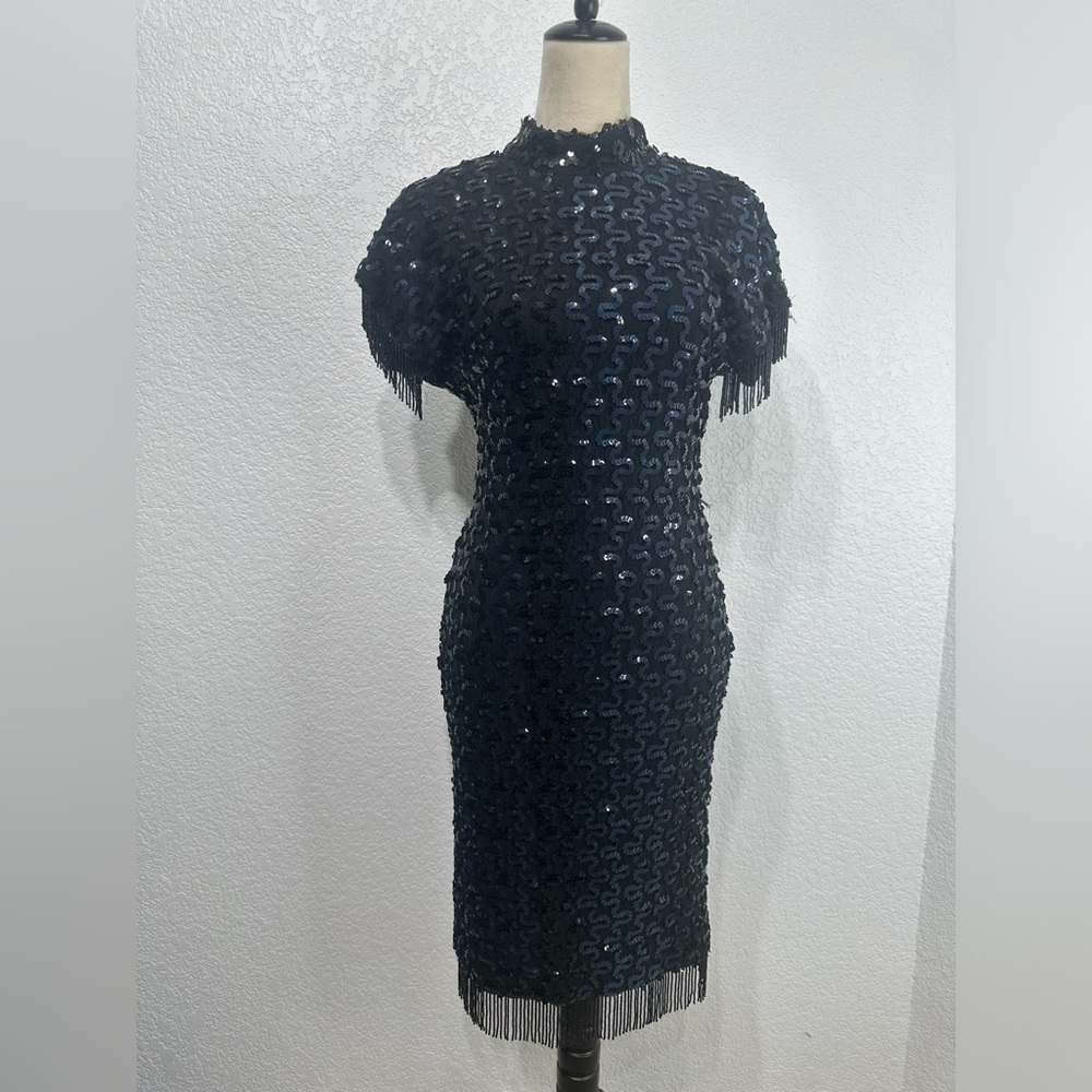 Vintage Beaded Flapper Style Backless Dress Sequins Beaded Women’s Size Large